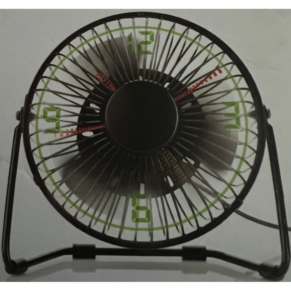 Brookstone Clock Fan LED Floating Display USB AC Powered Desk Fan Black 895528